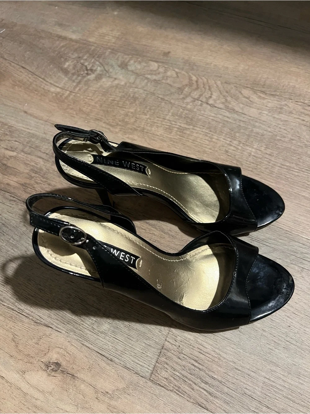 Nine West Black Patent Open-Toe Slingback Heels
